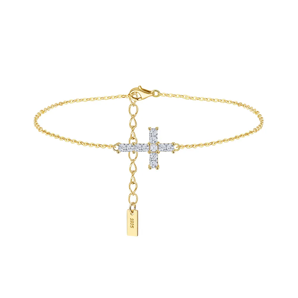 925 Sterling Silver Emerald Cut Moissanite Cross Bracelet 110400020