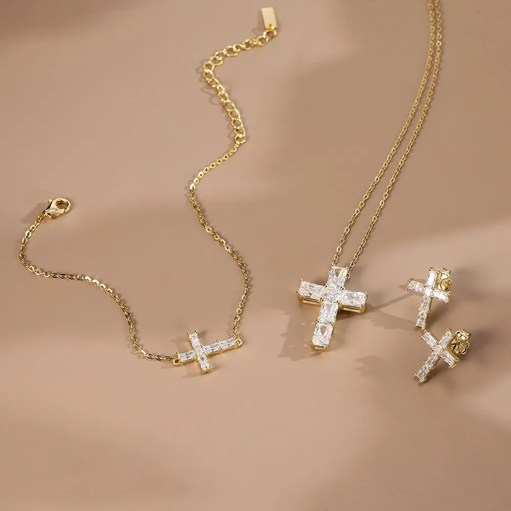 925 Sterling Silver Emerald Cut Moissanite Cross Bracelet 110400020 - image3