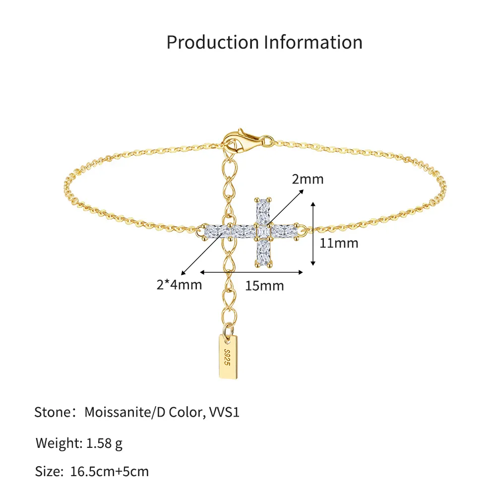 925 Sterling Silver Emerald Cut Moissanite Cross Bracelet 110400020 - image4