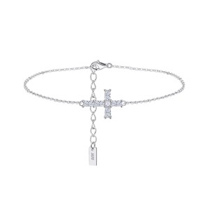 925 Sterling Silver Emerald Cut Moissanite Cross Bracelet 110400020