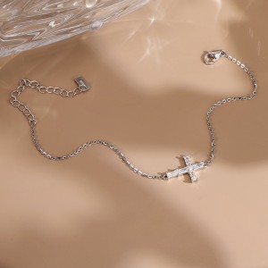 925 Sterling Silver Emerald Cut Moissanite Cross Bracelet 110400020