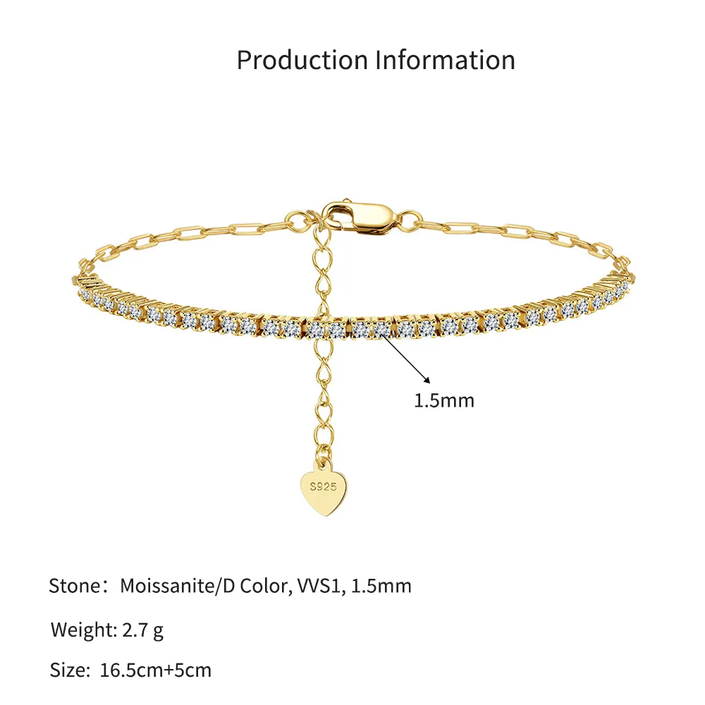 925 Sterling Silver 1.5mm Moissanite Adjustable Bracelet 110400022 - image2