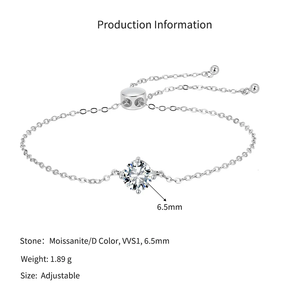 925 Sterling Silver 1Ct Moissanite Adjustable Bracelet 110400023 - image2