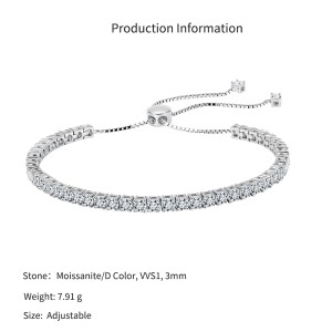 925 Sterling Silver 3mm Moissanite Adjustable Tennis Bracelet 110400024