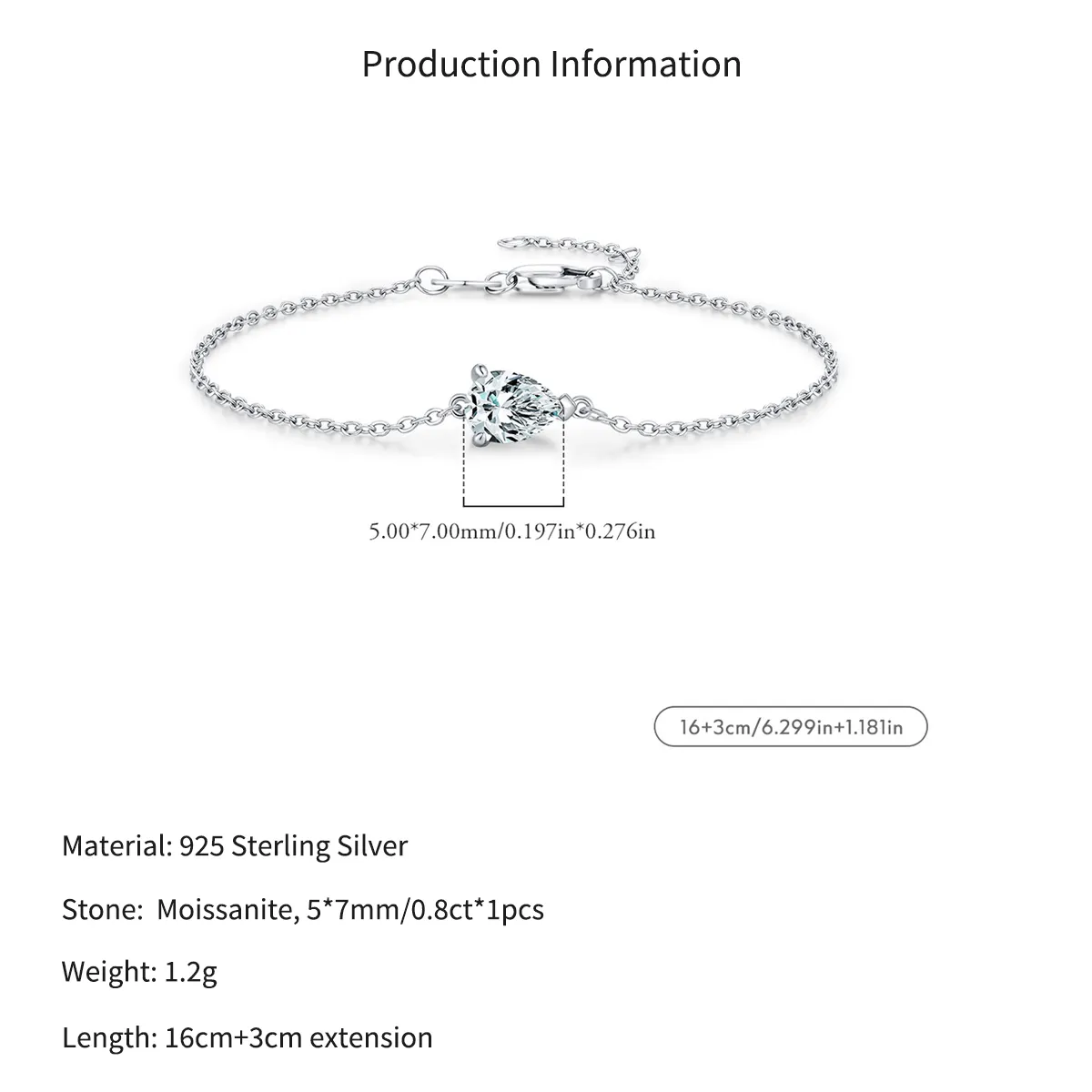 Wholesale 925 Sterling Silver Pear Cut Moissanite Bracelet 110400026 - image2