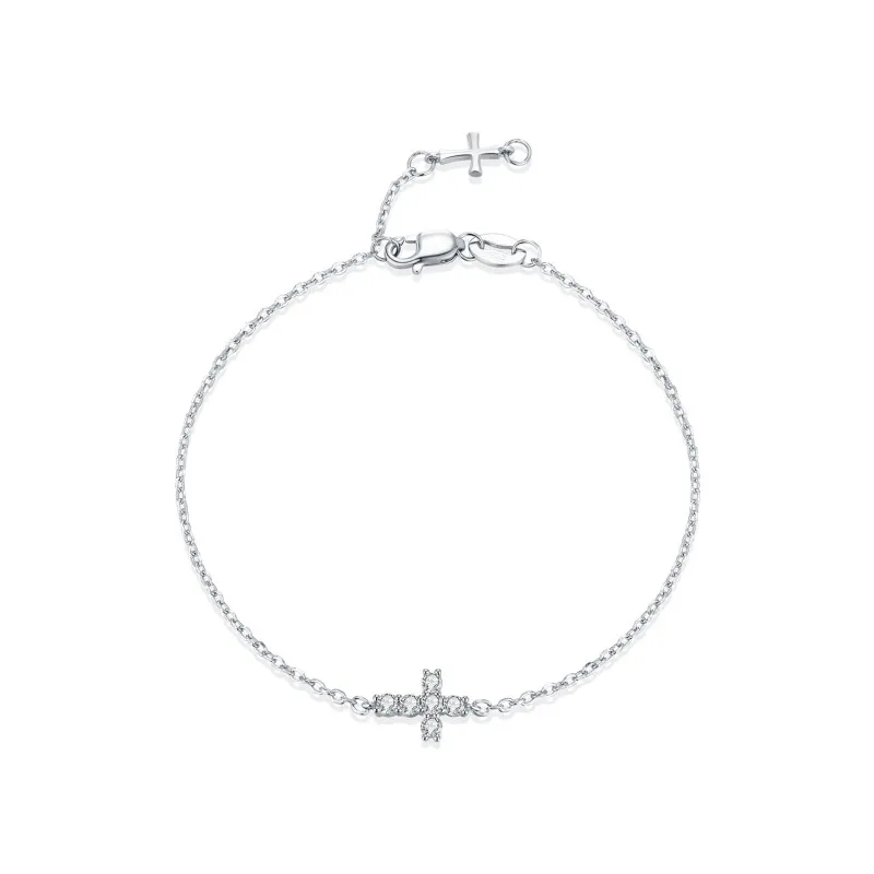 Wholesale 925 Sterling Silver Moissanite Double Cross Bracelet 110400027 Wholesale 925 Sterling Silver Moissanite Double Cross Bracelet 110400027
