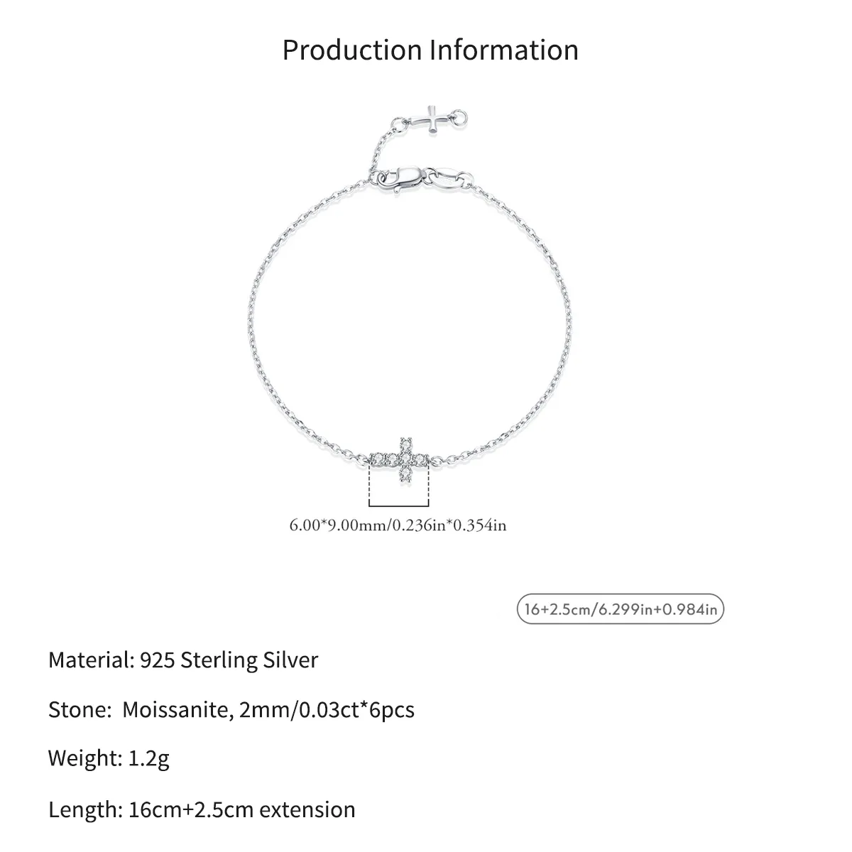 Wholesale 925 Sterling Silver Moissanite Double Cross Bracelet 110400027 - image2