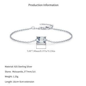 Wholesale 925 Sterling Silver Emerald Cut 1ct Moissanite Bracelet 110400028