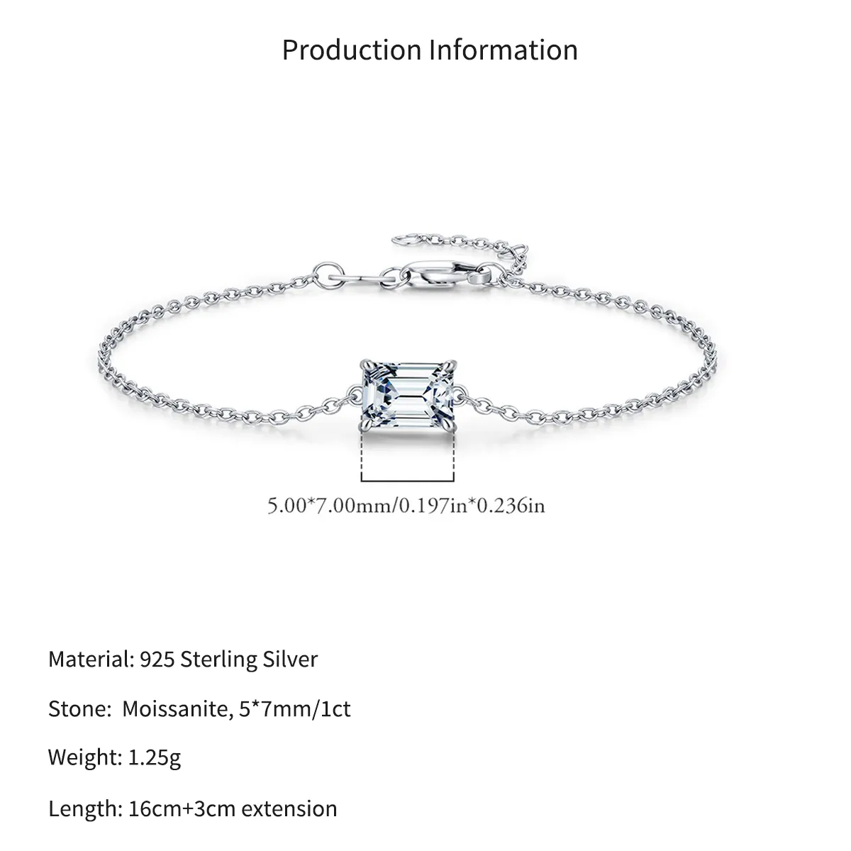 Wholesale 925 Sterling Silver Emerald Cut 1ct Moissanite Bracelet 110400028 - image2