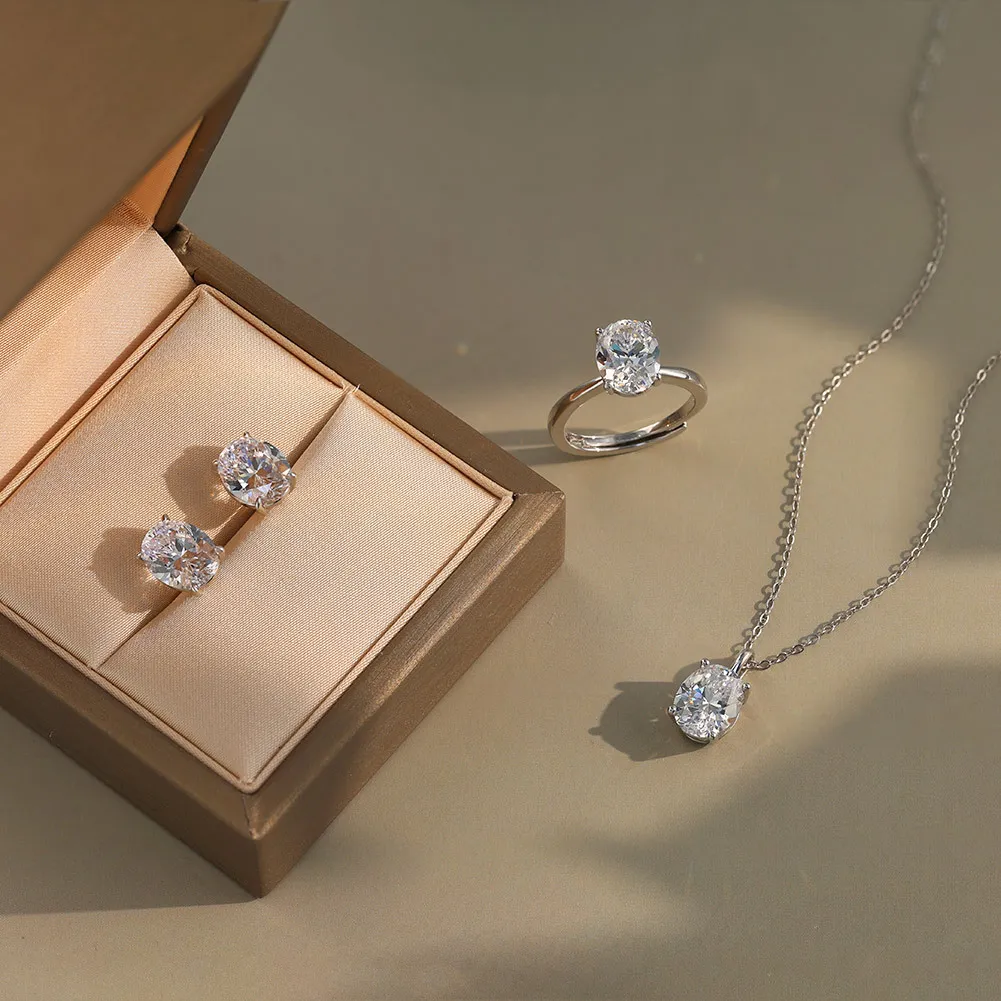 925 Sterling Silver Oval Moissanite Jewelry Set 110600002 - image1