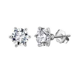 925 Sterling Silver Six Prong Round Moissanite Jewelry Set 110600003