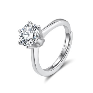 925 Sterling Silver Six Prong Round Moissanite Jewelry Set 110600003