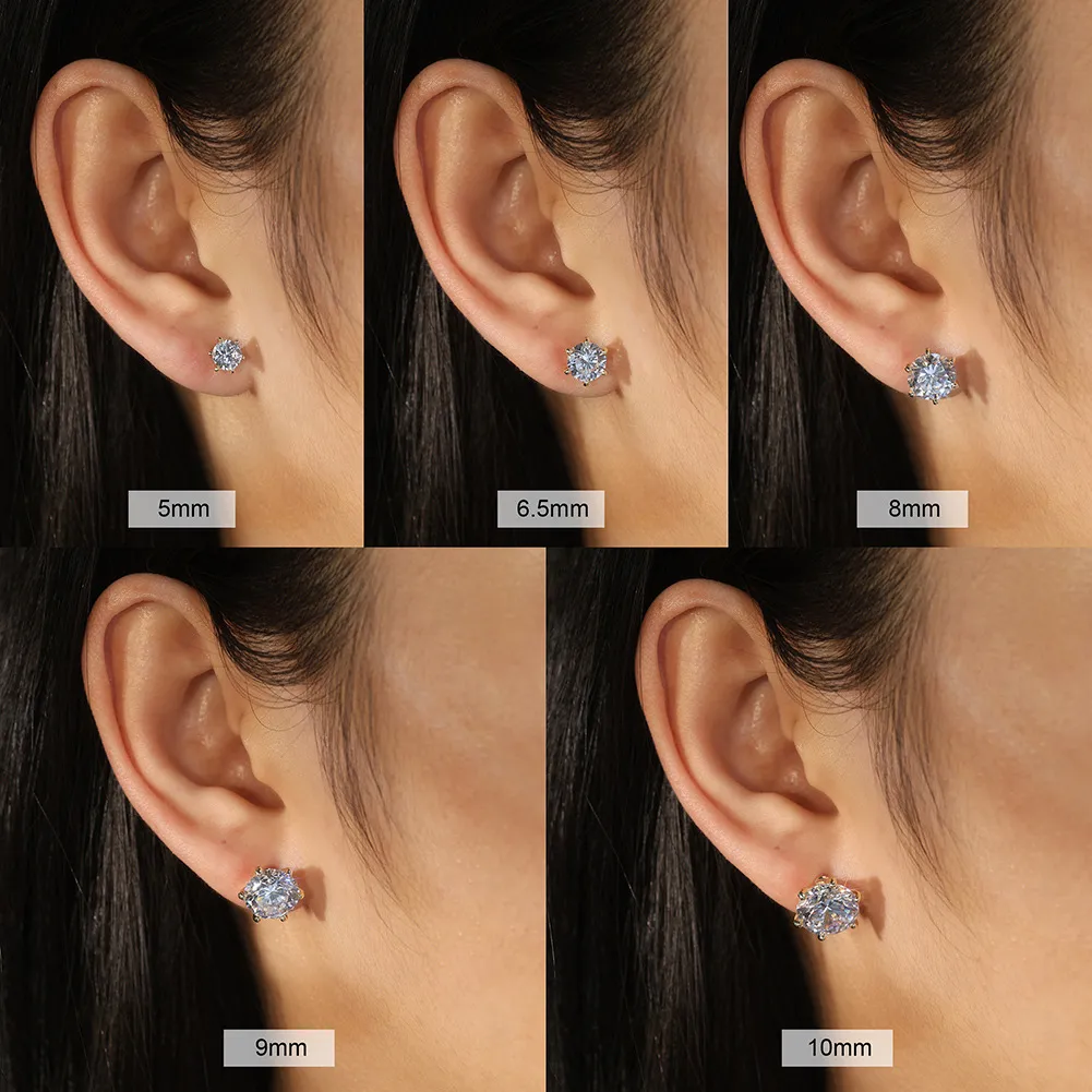 925 Sterling Silver Six Prong Round Moissanite Jewelry Set 110600003 - image5