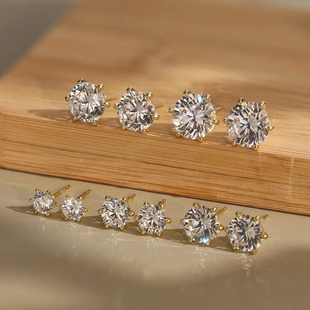925 Sterling Silver Six Prong Round Moissanite Jewelry Set 110600003 - image6