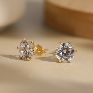 925 Sterling Silver Six Prong Round Moissanite Jewelry Set 110600003