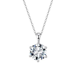 925 Sterling Silver Six Prong Round Moissanite Jewelry Set 110600003