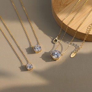 925 Sterling Silver Four Prong Round Moissanite Jewelry Set 110600004