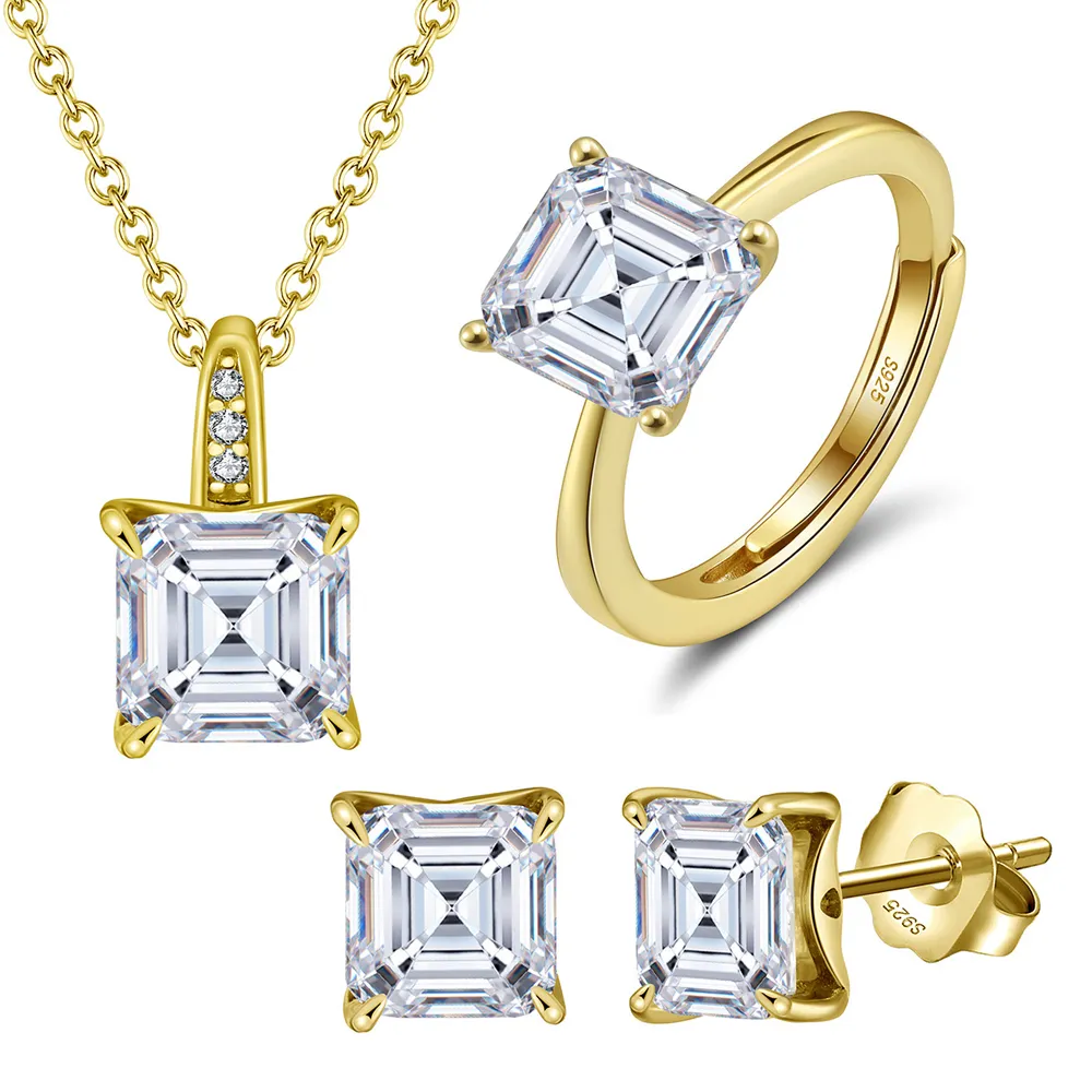 925 Sterling Silver Asscher-Cut Moissanite Jewelry Set 110600005