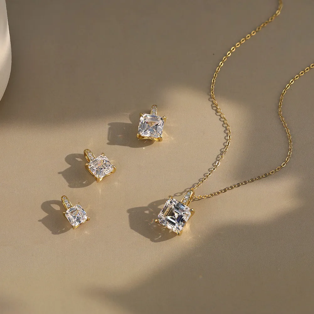 925 Sterling Silver Asscher-Cut Moissanite Jewelry Set 110600005 - image4