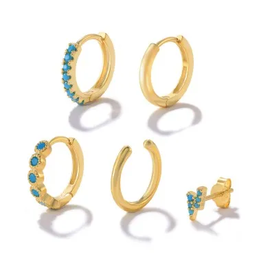 5pcs Silver Turquoise Earring Set 140100001