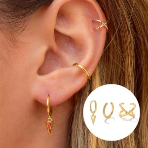 3pcs Silver Plain Punk Earring Set 140100002