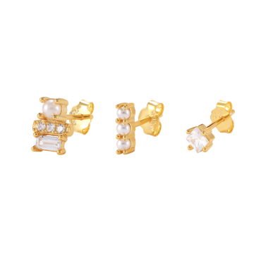3pcs Silver Cubic Zirconia Pearl Earring Set 140100004