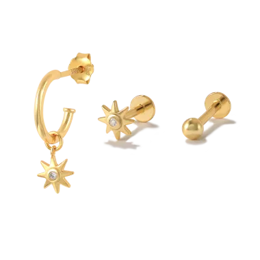 3pcs Zirconia Sterling Silver Sunflower Stud Earring Sets 140100006