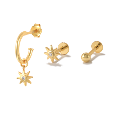 3pcs Zirconia Sterling Silver Sunflower Stud Earring Sets 140100006