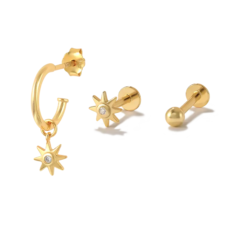 3pcs Zirconia Sterling Silver Sunflower Stud Earring Sets 140100006