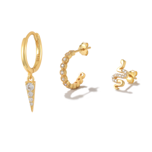 3pcs Zirconia Spike Sterling Silver Stud Earring Sets 140100007
