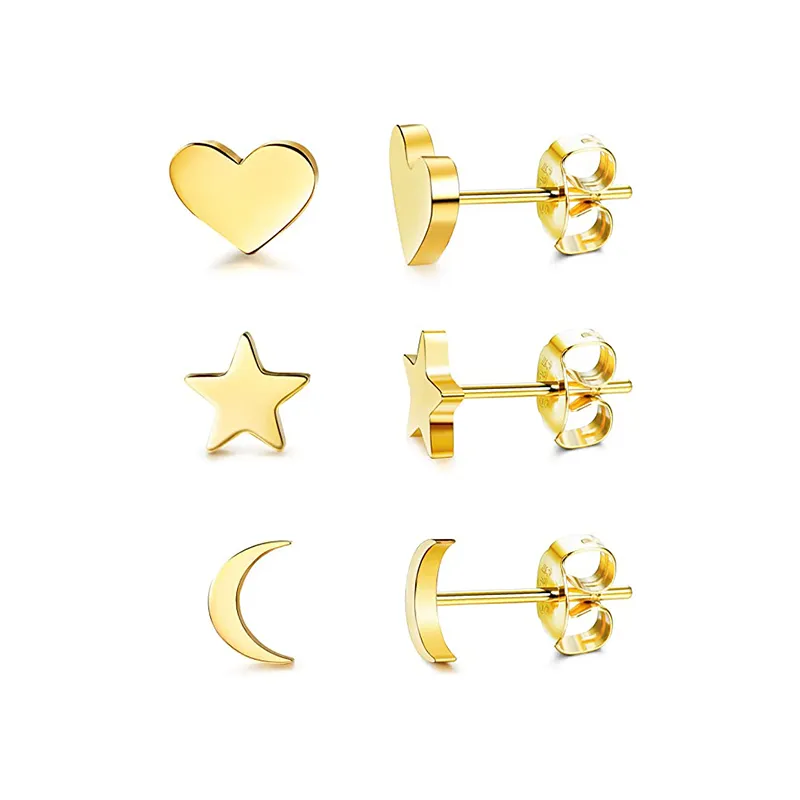 925 Sterling Silver Heart Star Moon Stud Earring Sets 140100010