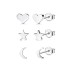 925 Sterling Silver Heart Star Moon Stud Earring Sets 140100010