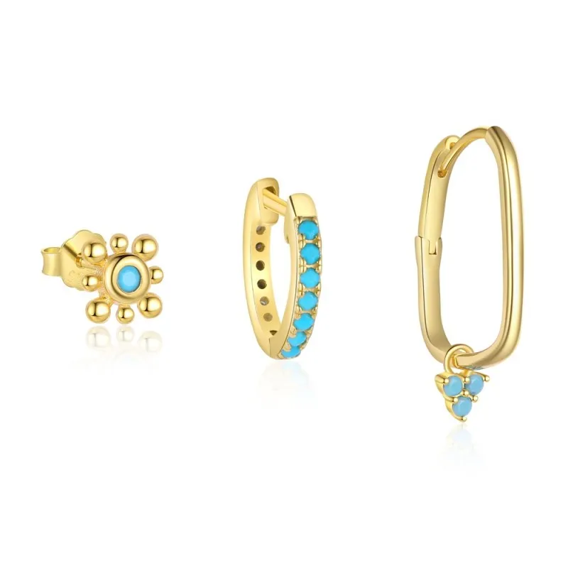 925 Sterling Silver Vintage Turquoise Earring Set 140100014