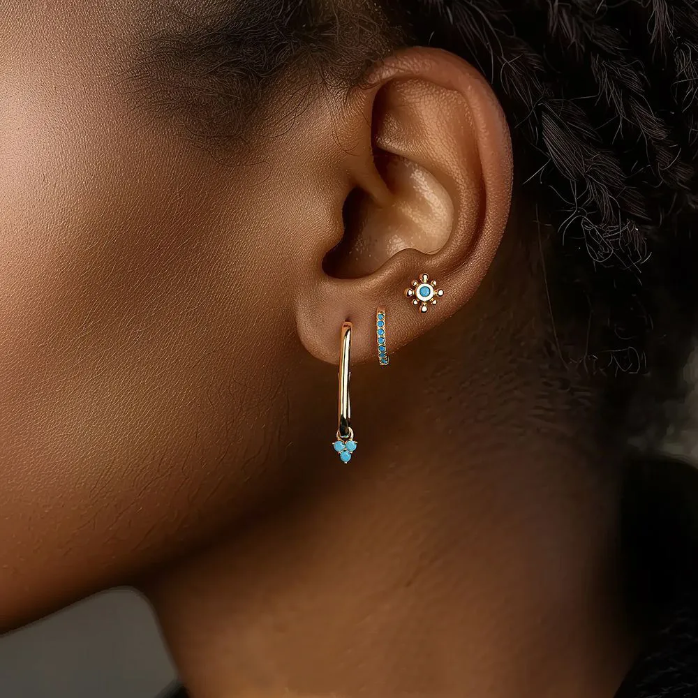 925 Sterling Silver Vintage Turquoise Earring Set 140100014 - image1