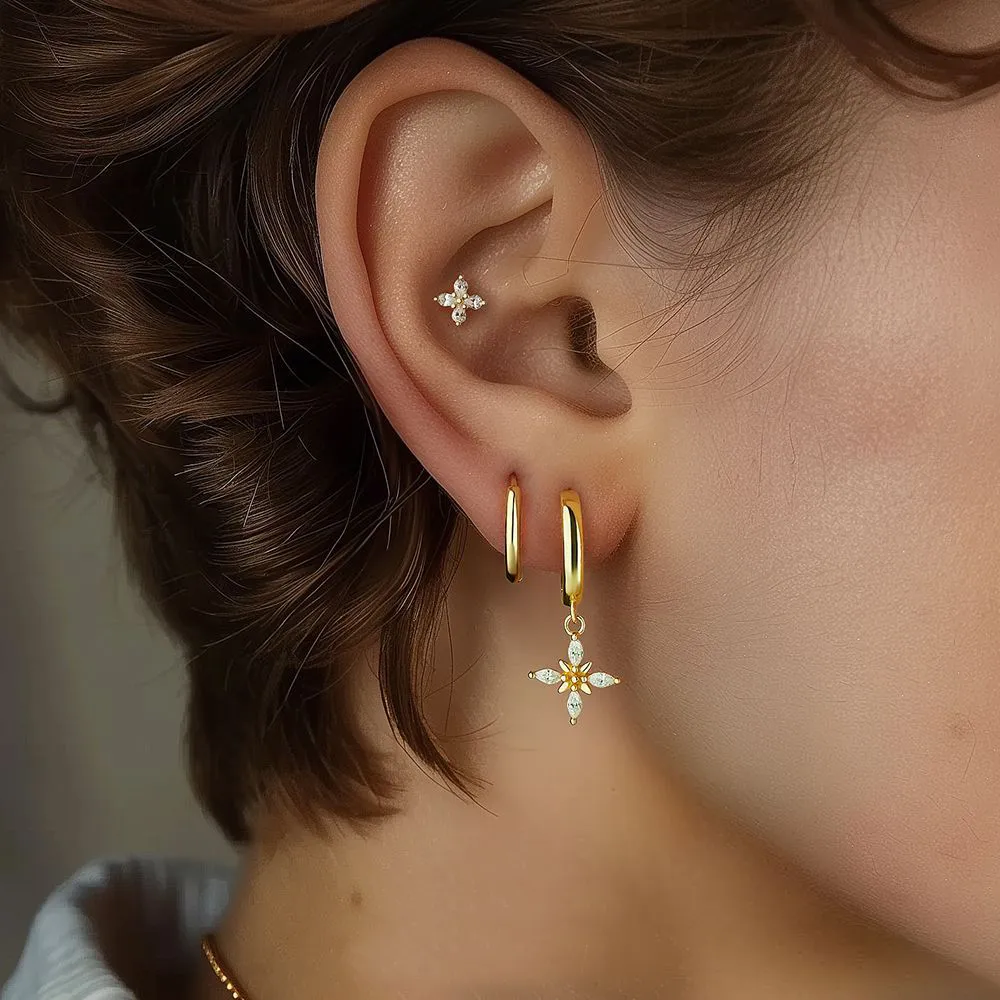 S925 Zirconia Four Leaf Clover Earring Set 140100015 - image1