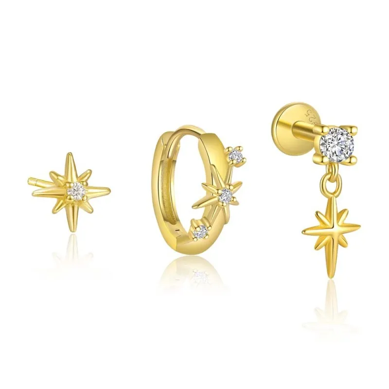 925 Sterling Silver Zirconia Star Earring Set 140100016