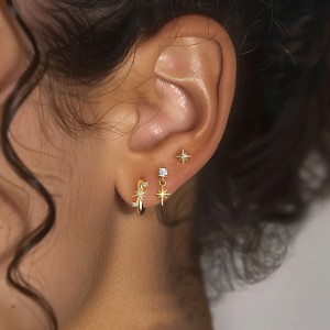 925 Sterling Silver Zirconia Star Earring Set 140100016