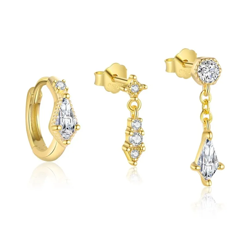 925 Sterling Silver Geometric Zirconia Earring Set 40100017