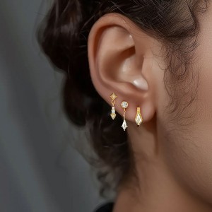 925 Sterling Silver Geometric Zirconia Earring Set 40100017