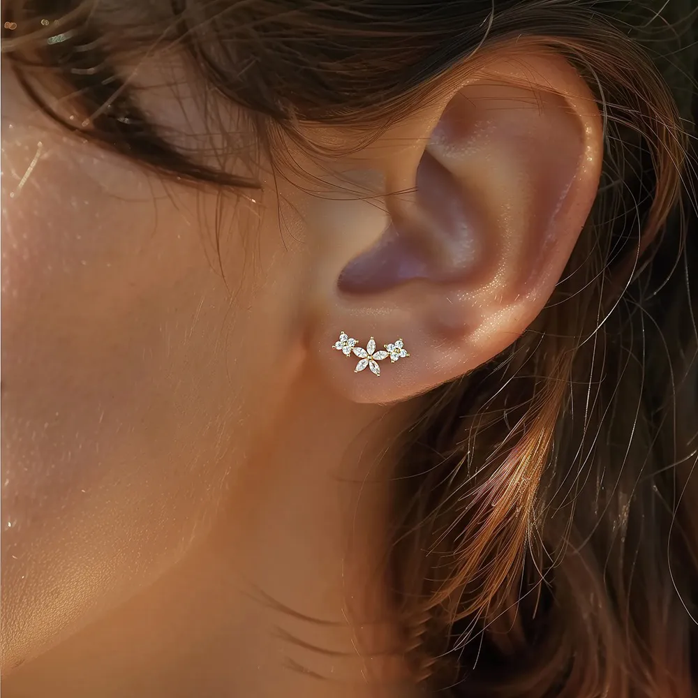 925 Sterling Silver Blooming Flower Earring Set 140100019 - image2