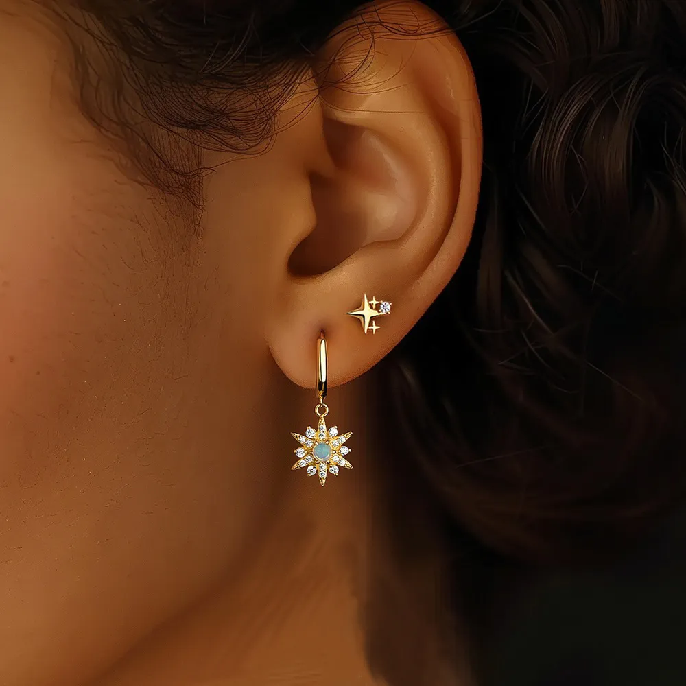 925 Sterling Silver Zirconia Star Opal Earring Set 140100020 - image2