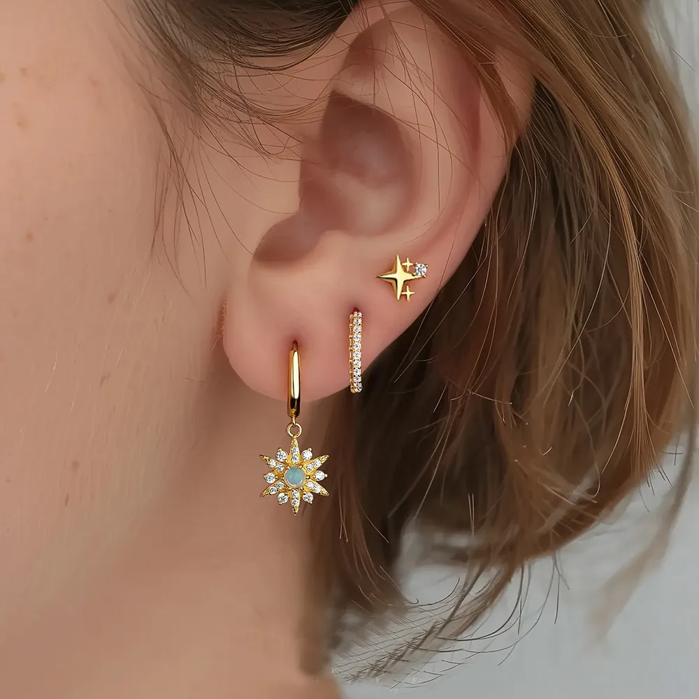 925 Sterling Silver Zirconia Star Opal Earring Set 140100020 - image1