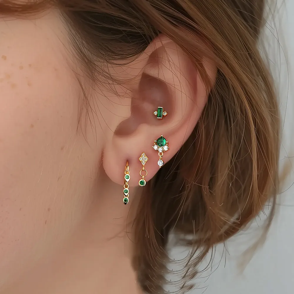 925 Sterling Silver Green Zirconia Earring Set 140100021 - image1