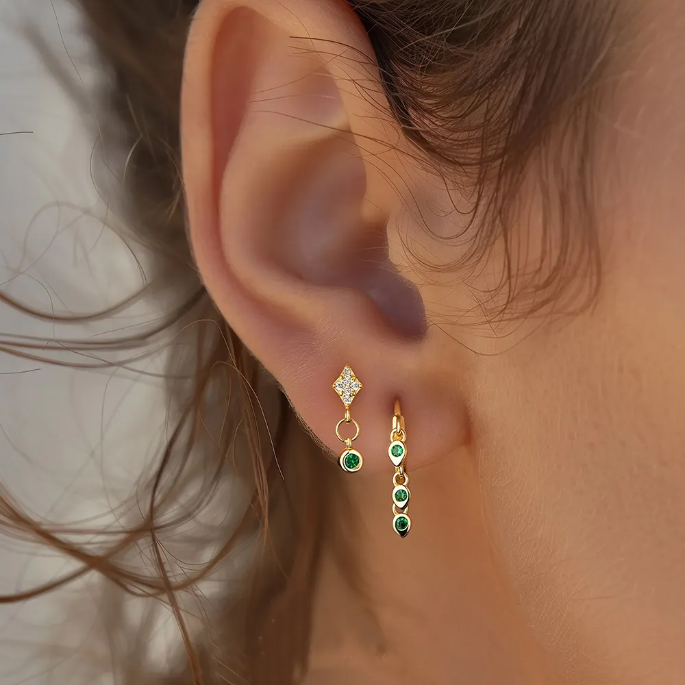 925 Sterling Silver Green Zirconia Earring Set 140100021 - image2