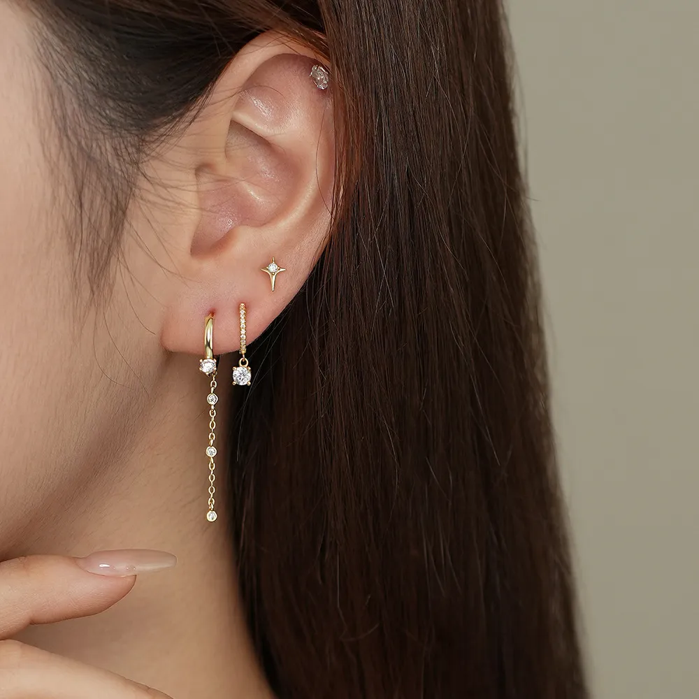 925 Sterling Silver Zirconia Star Earring Set 140100022 - image1