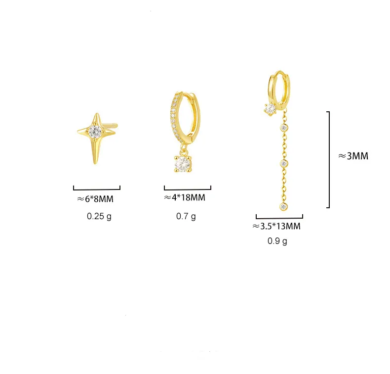 925 Sterling Silver Zirconia Star Earring Set 140100022 - image2