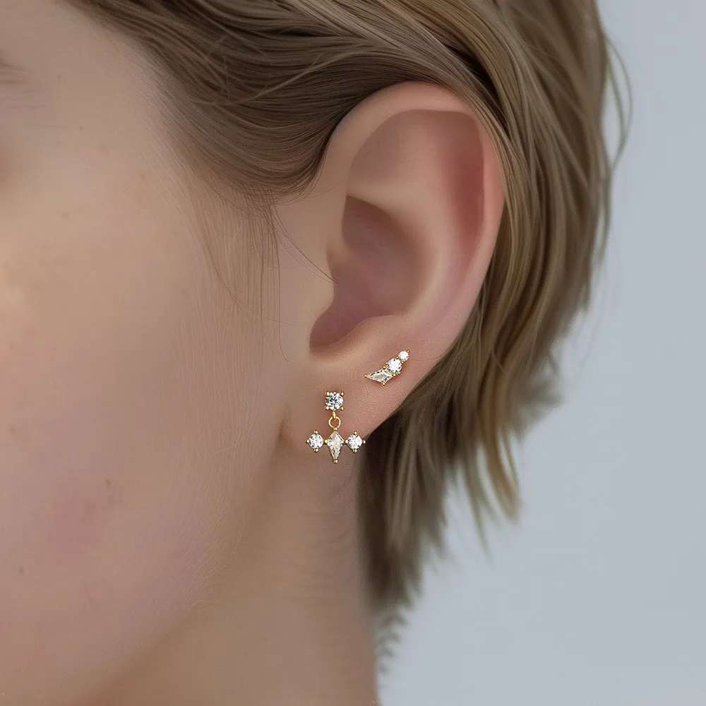 S925 Geometric Zirconia Screw Stud Earring Set 140100023 - image2