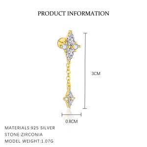 S925 Geometric Zirconia Screw Stud Earring Set 140100023