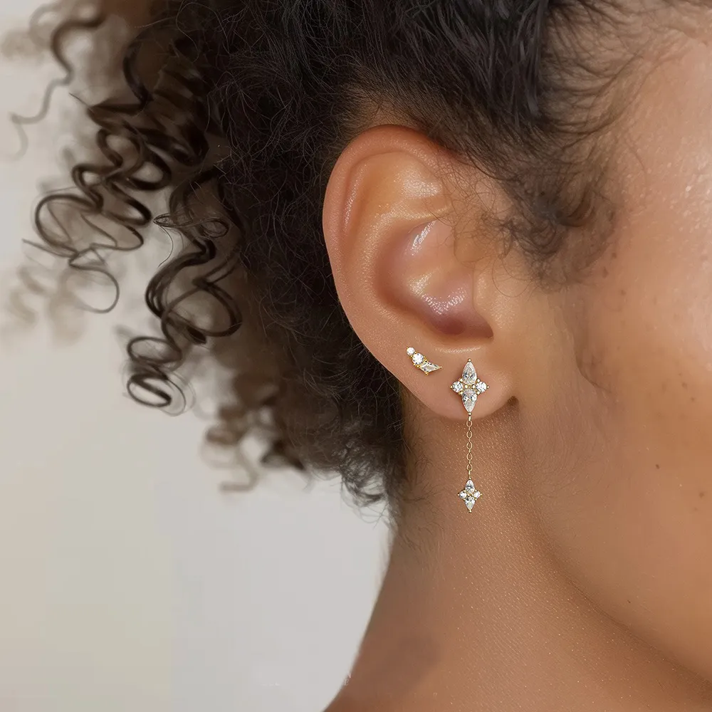 S925 Geometric Zirconia Screw Stud Earring Set 140100023 - image1