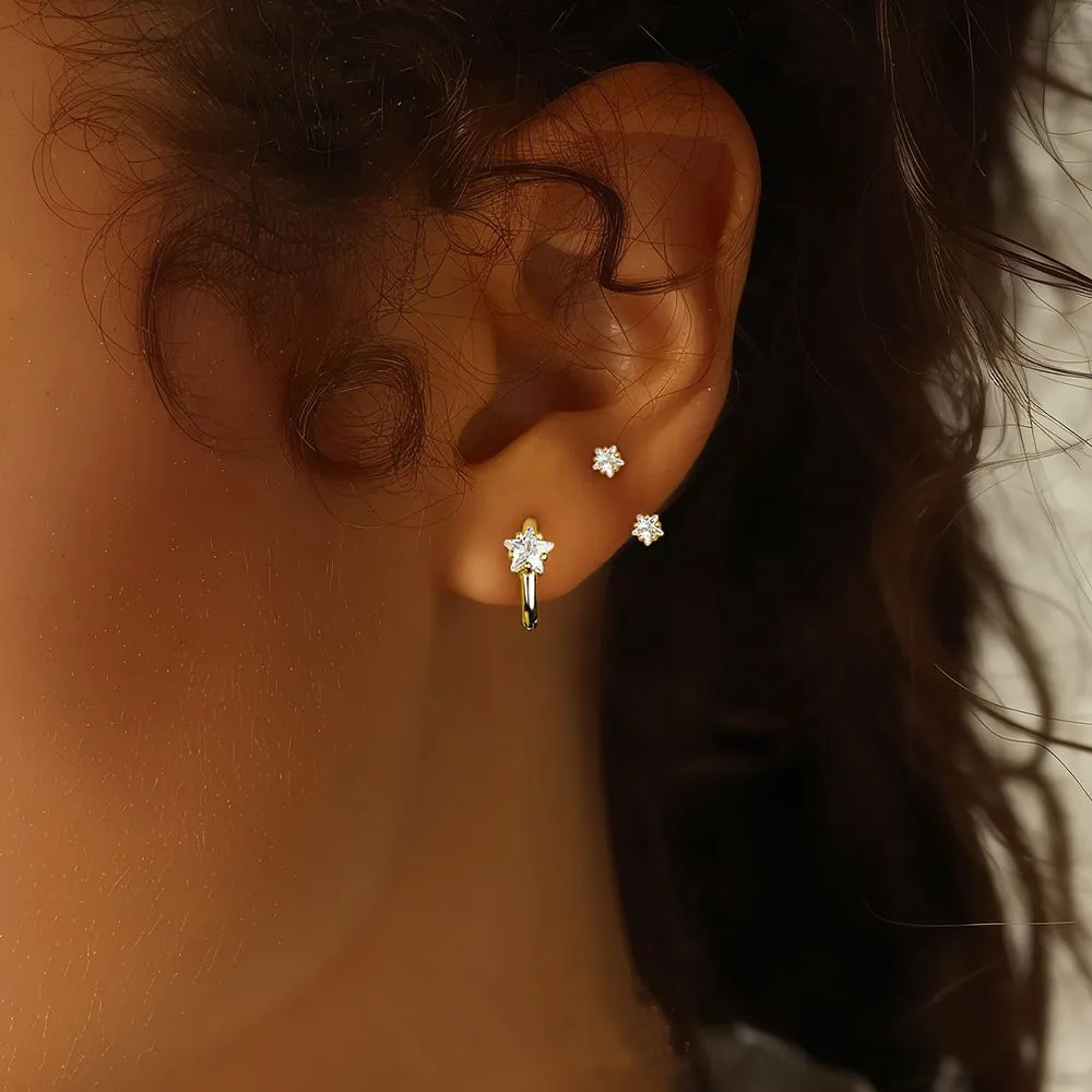 S925 Star Zirconia Stud Earring Set 140100024 - image1